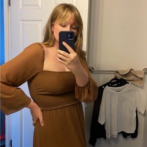 Aritzia Wilfred Tempest Dress – Brown, Size M, Elegant Work & Event Dress